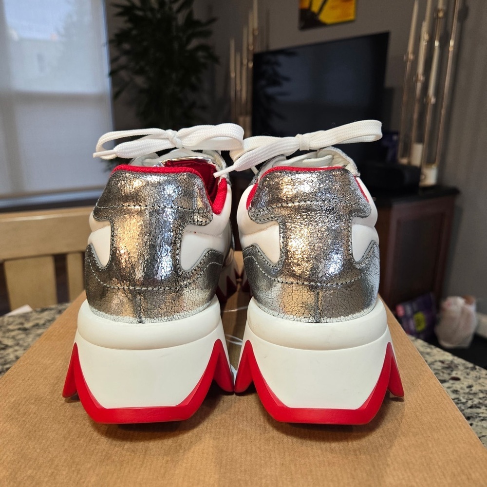 NEW Christian Louboutin Nastroshark Donna Flat Metallic Sneakers Size 37.5 - Picture 8 of 12